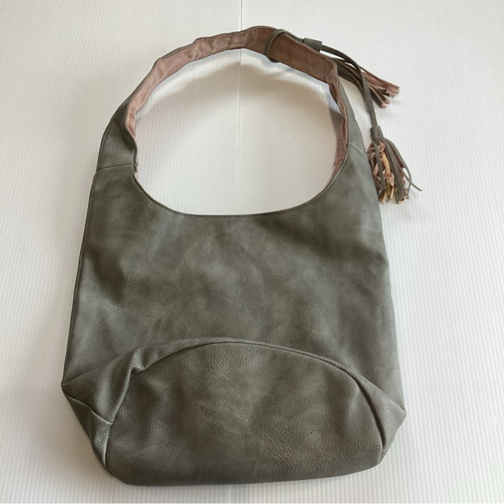 American Eagle Hobo Shoulder Bag Gray Tan Brown With Tassel